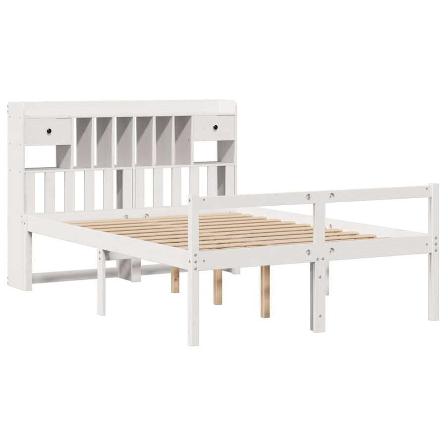 Bed met boekenkast zonder matras grenenhout wit 150x200 cm