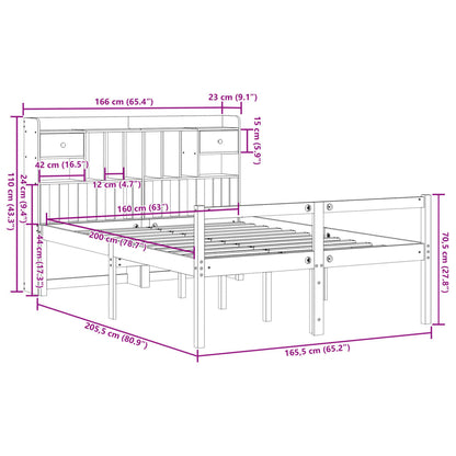 Bed met boekenkast zonder matras grenenhout wit 160x200 cm