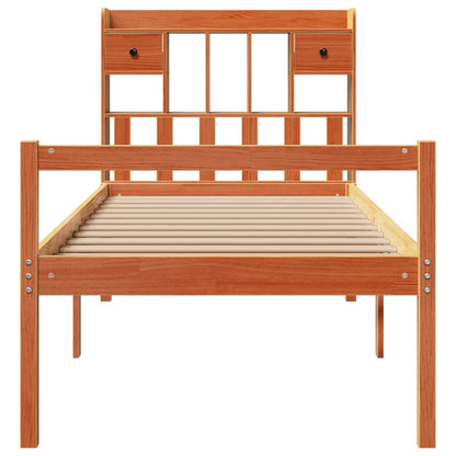 Bed met boekenkast zonder matras grenenhout wasbruin 75x190 cm