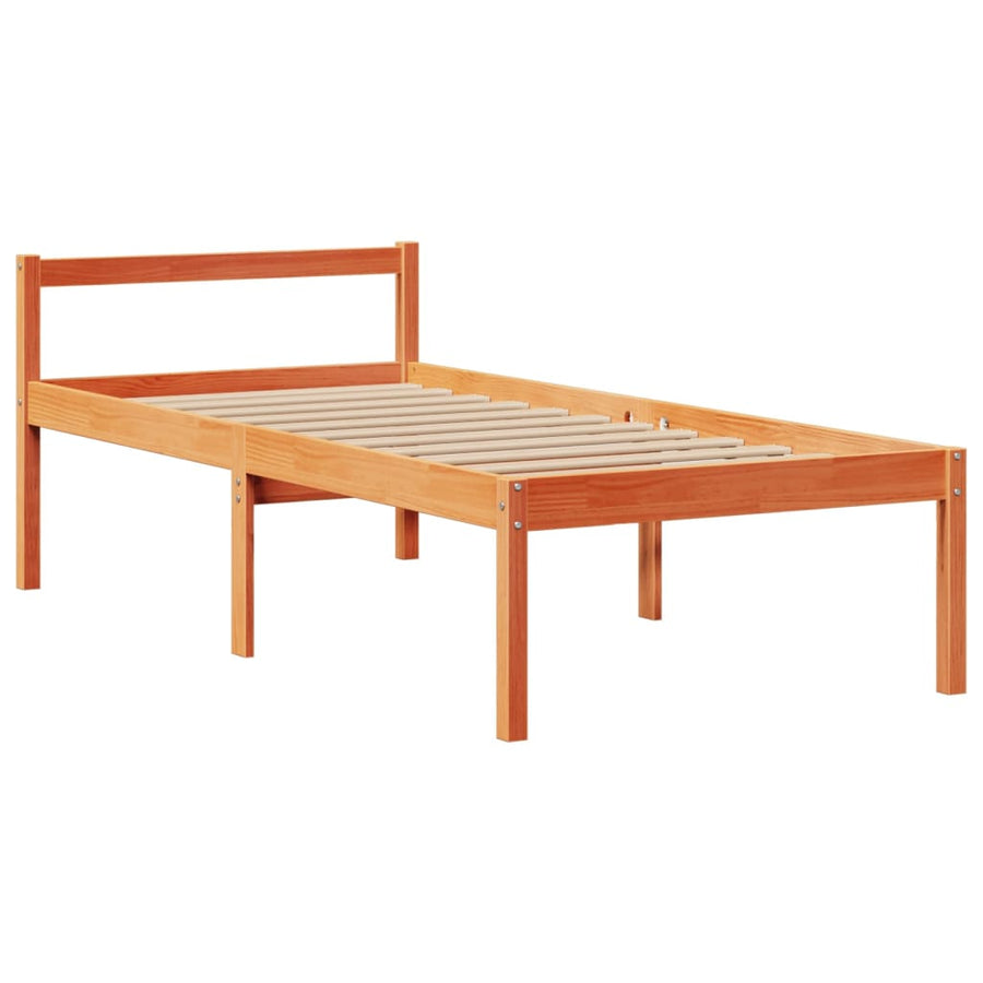 Bed met boekenkast zonder matras grenenhout wasbruin 75x190 cm