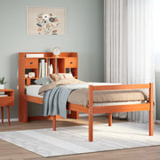 Bed met boekenkast grenenhout wasbruin 75x190 cm