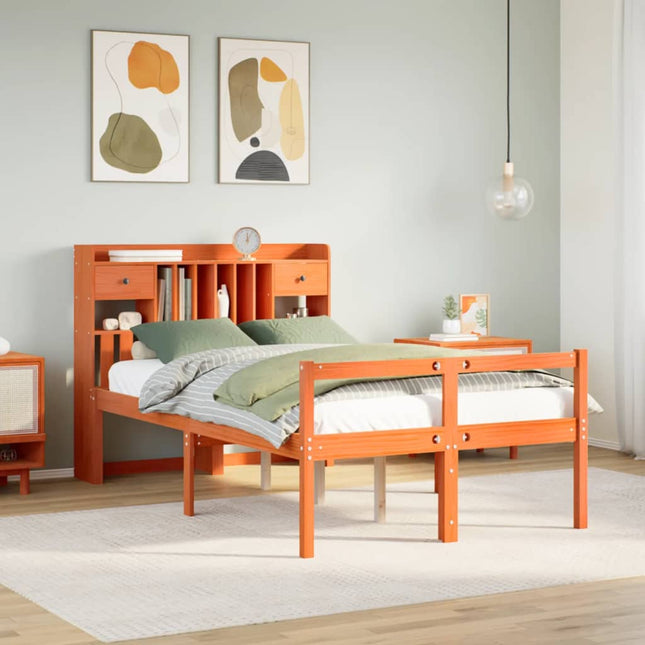 Bed met boekenkast zonder matras grenenhout wasbruin 120x190 cm