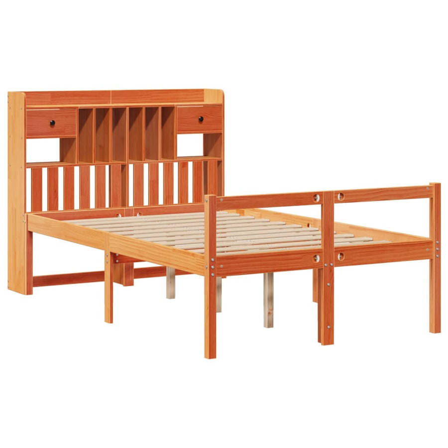 Bed met boekenkast zonder matras grenenhout wasbruin 135x190 cm
