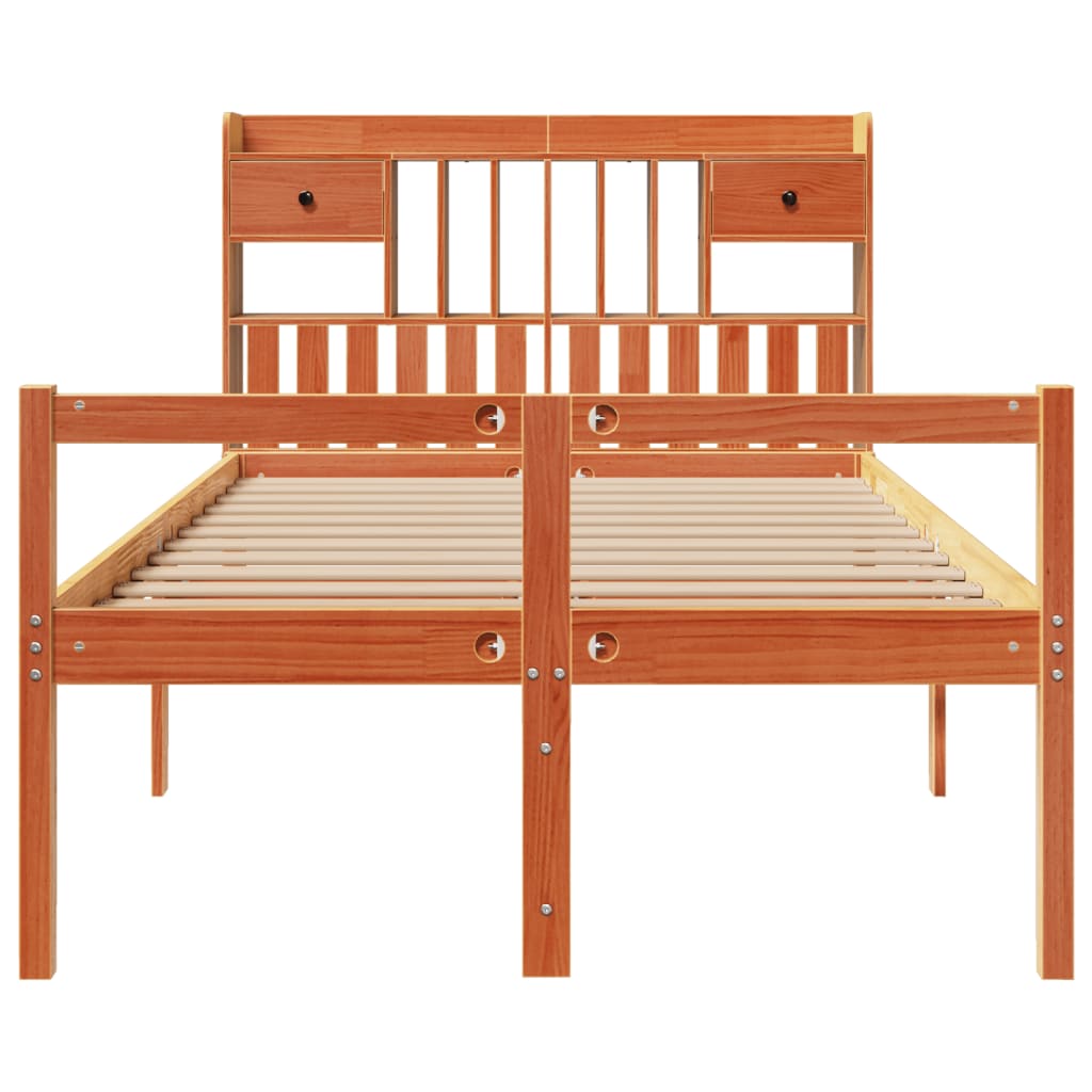 Bed met boekenkast zonder matras grenenhout wasbruin 135x190 cm