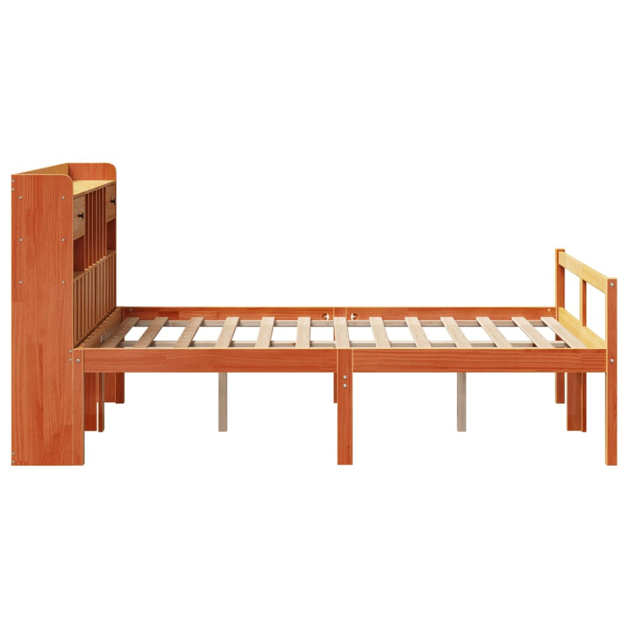 Bed met boekenkast zonder matras grenenhout wasbruin 135x190 cm