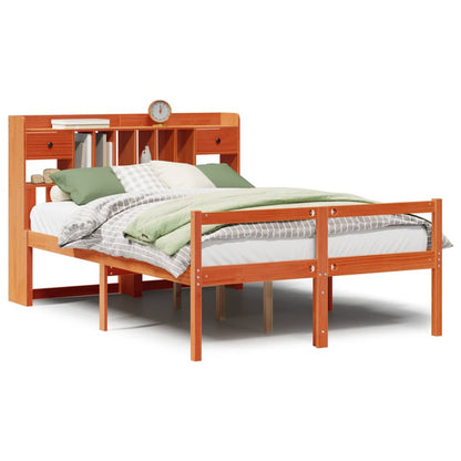 Bed met boekenkast zonder matras grenenhout wasbruin 140x190 cm