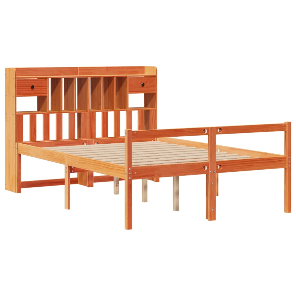 Bed met boekenkast zonder matras grenenhout wasbruin 140x190 cm