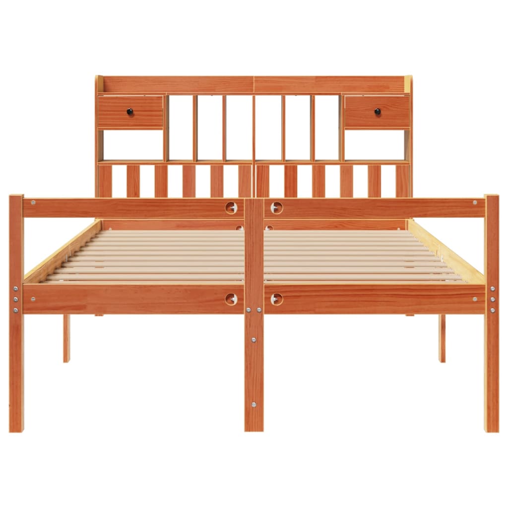 Bed met boekenkast zonder matras grenenhout wasbruin 140x190 cm