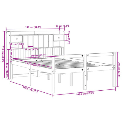 Bed met boekenkast zonder matras grenenhout wasbruin 140x190 cm