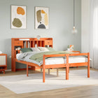 Bed met boekenkast zonder matras grenenhout wasbruin 140x190 cm