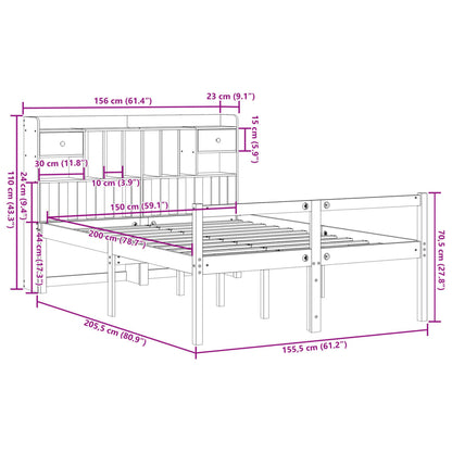 Bed met boekenkast zonder matras grenenhout wasbruin 150x200 cm