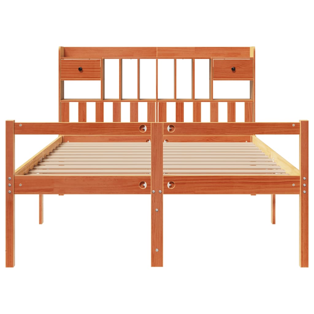 Bed met boekenkast zonder matras grenenhout wasbruin 160x200 cm
