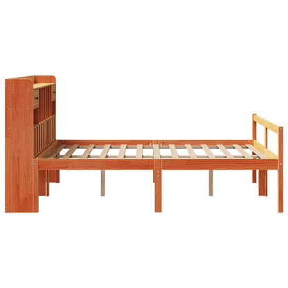 Bed met boekenkast zonder matras grenenhout wasbruin 160x200 cm