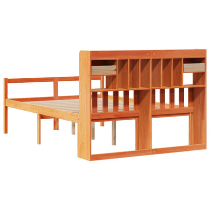 Bed met boekenkast zonder matras grenenhout wasbruin 160x200 cm