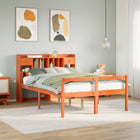 Bed met boekenkast zonder matras grenenhout wasbruin 160x200 cm