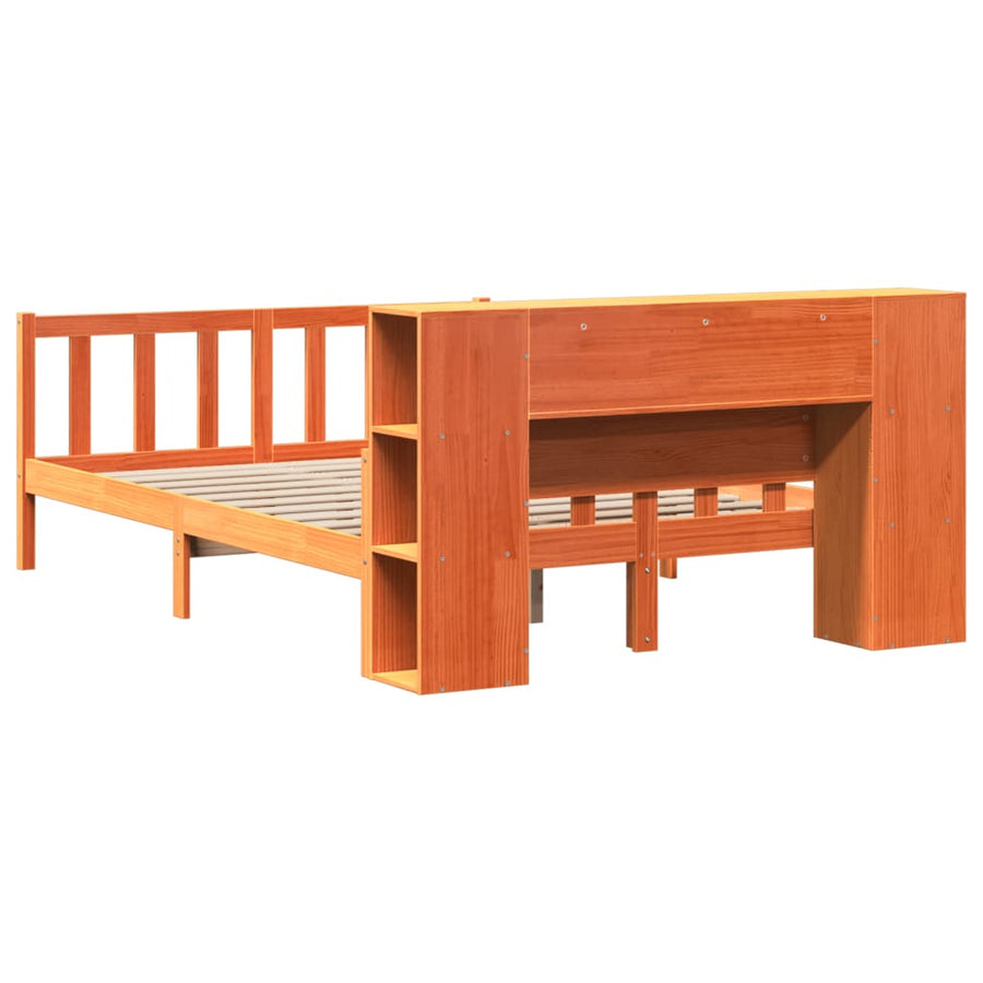 Bed met boekenkast zonder matras hout wasbruin 150x200 cm