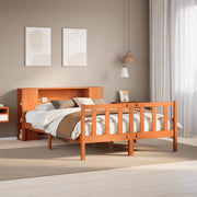 Bed 150x200 cm massief grenenhout wasbruin met boekenkast