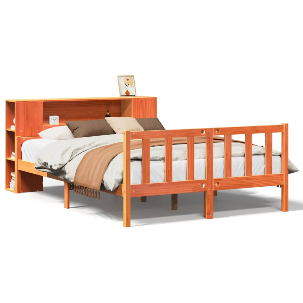 Bed met boekenkast zonder matras hout wasbruin 160x200 cm