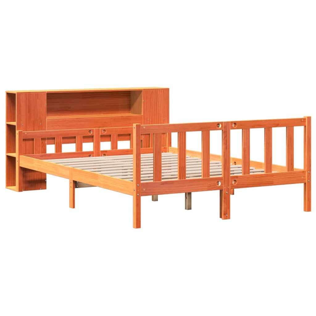 Bed met boekenkast zonder matras hout wasbruin 160x200 cm