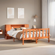 Bed 160x200 cm massief grenenhout wasbruin met boekenkast