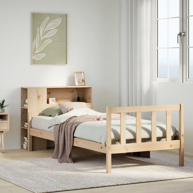 Bed met boekenkast zonder matras massief grenenhout 75x190 cm