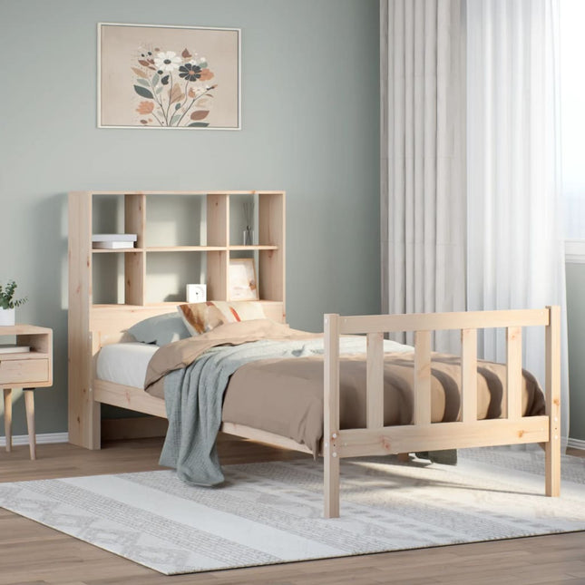 Bed met boekenkast zonder matras massief grenenhout 75x190 cm