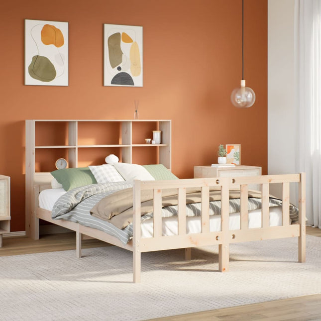 Bed met boekenkast zonder matras massief grenenhout 120x190 cm