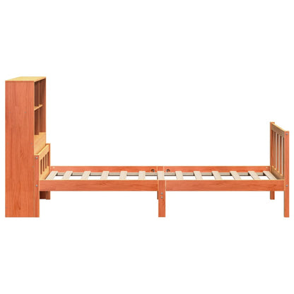Bed met boekenkast zonder matras massief hout wasbruin 75x190cm