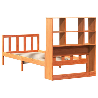 Bed met boekenkast zonder matras massief hout wasbruin 75x190cm