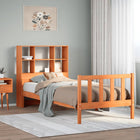 Bed met boekenkast zonder matras massief hout wasbruin 75x190cm