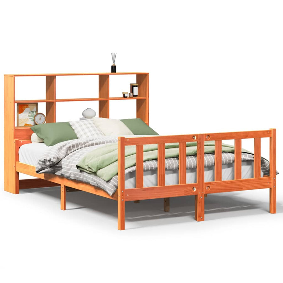 Bed met boekenkast zonder matras hout wasbruin 150x200 cm