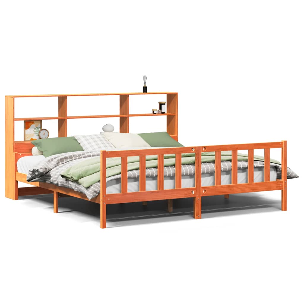 Bed met boekenkast zonder matras hout wasbruin 180x200 cm