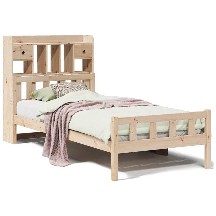 Bed Met Boekenkast Zonder Matras Massief Grenenhout 90 x 190 cm Naturel