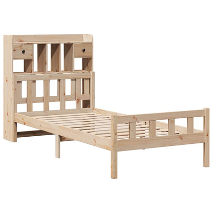 Bed Met Boekenkast Zonder Matras Massief Grenenhout 90 x 190 cm Naturel
