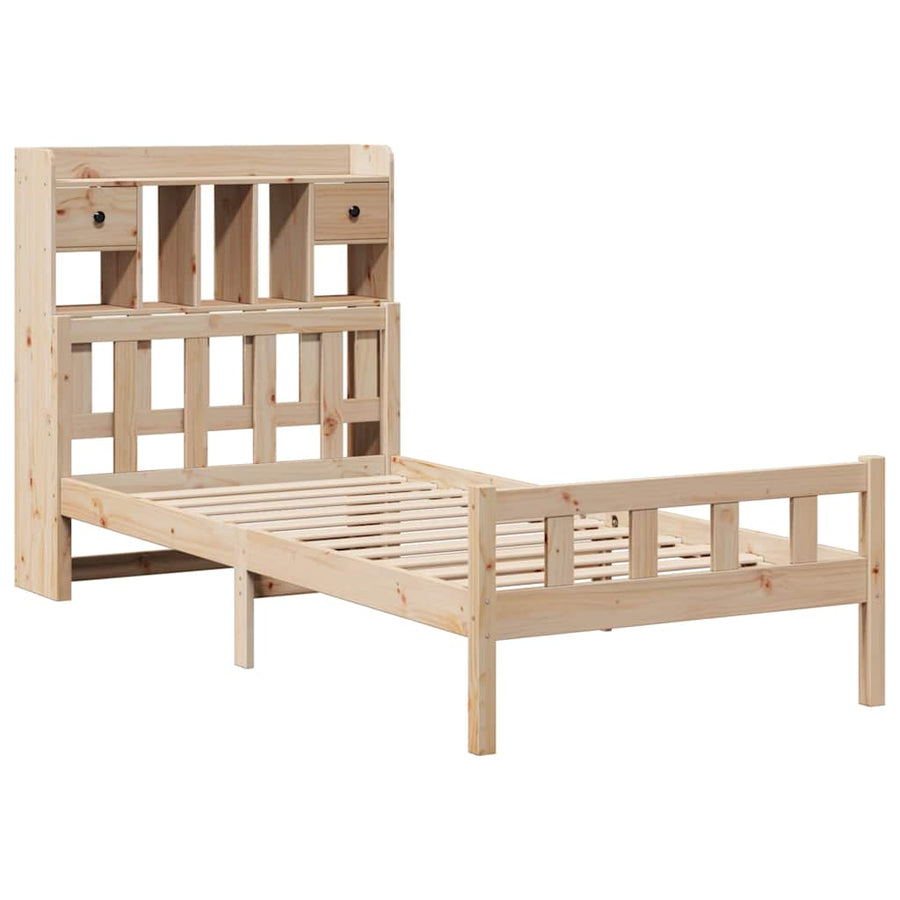 Bed Met Boekenkast Zonder Matras Massief Grenenhout 90 x 190 cm Naturel