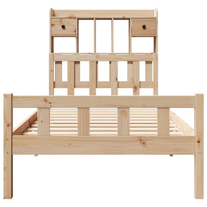 Bed Met Boekenkast Zonder Matras Massief Grenenhout 90 x 190 cm Naturel