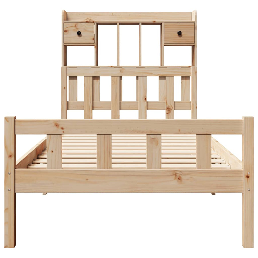 Bed Met Boekenkast Zonder Matras Massief Grenenhout 90 x 190 cm Naturel