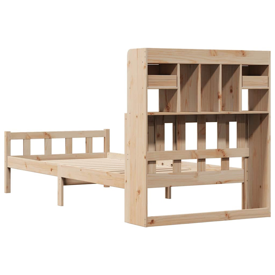 Bed Met Boekenkast Zonder Matras Massief Grenenhout 90 x 190 cm Naturel
