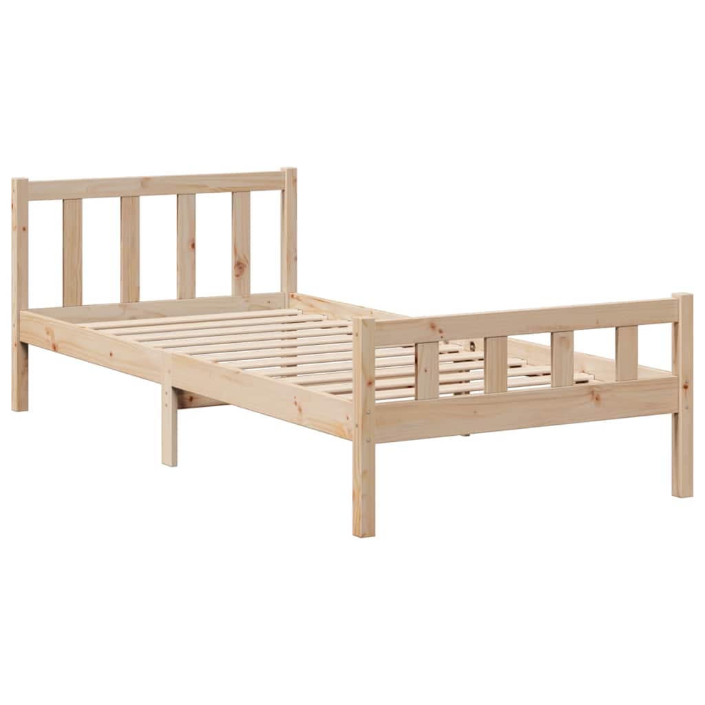 Bed Met Boekenkast Zonder Matras Massief Grenenhout 90 x 190 cm Naturel