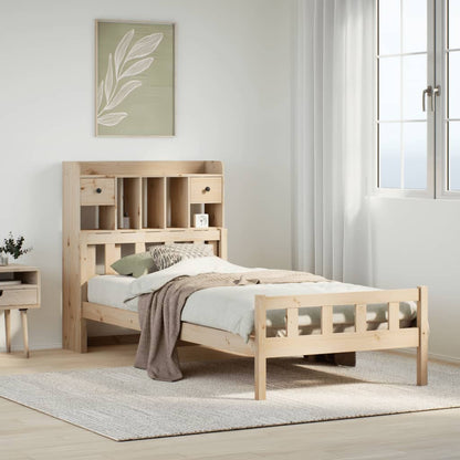 Bed Met Boekenkast Zonder Matras Massief Grenenhout 90 x 190 cm Naturel