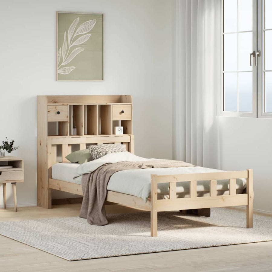 Bed Met Boekenkast Zonder Matras Massief Grenenhout 90 x 190 cm Naturel