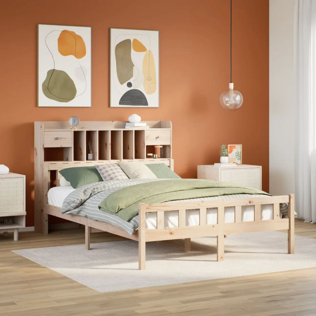 Bed met boekenkast zonder matras massief grenenhout 150x200 cm