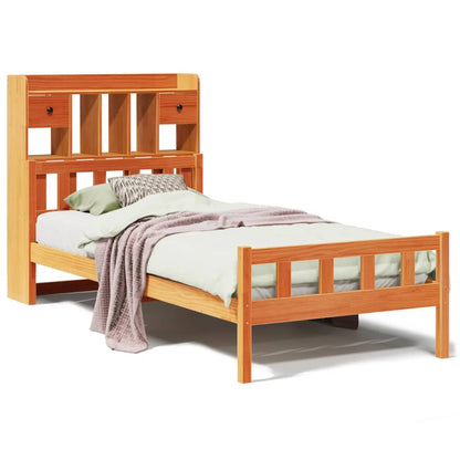 Bed met boekenkast zonder matras grenenhout wasbruin 75x190 cm