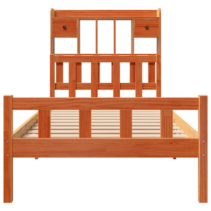 Bed met boekenkast zonder matras grenenhout wasbruin 75x190 cm