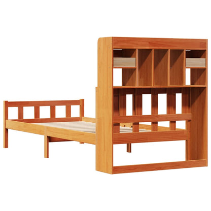 Bed met boekenkast zonder matras grenenhout wasbruin 75x190 cm