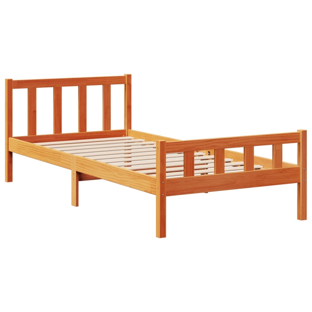 Bed met boekenkast zonder matras grenenhout wasbruin 75x190 cm