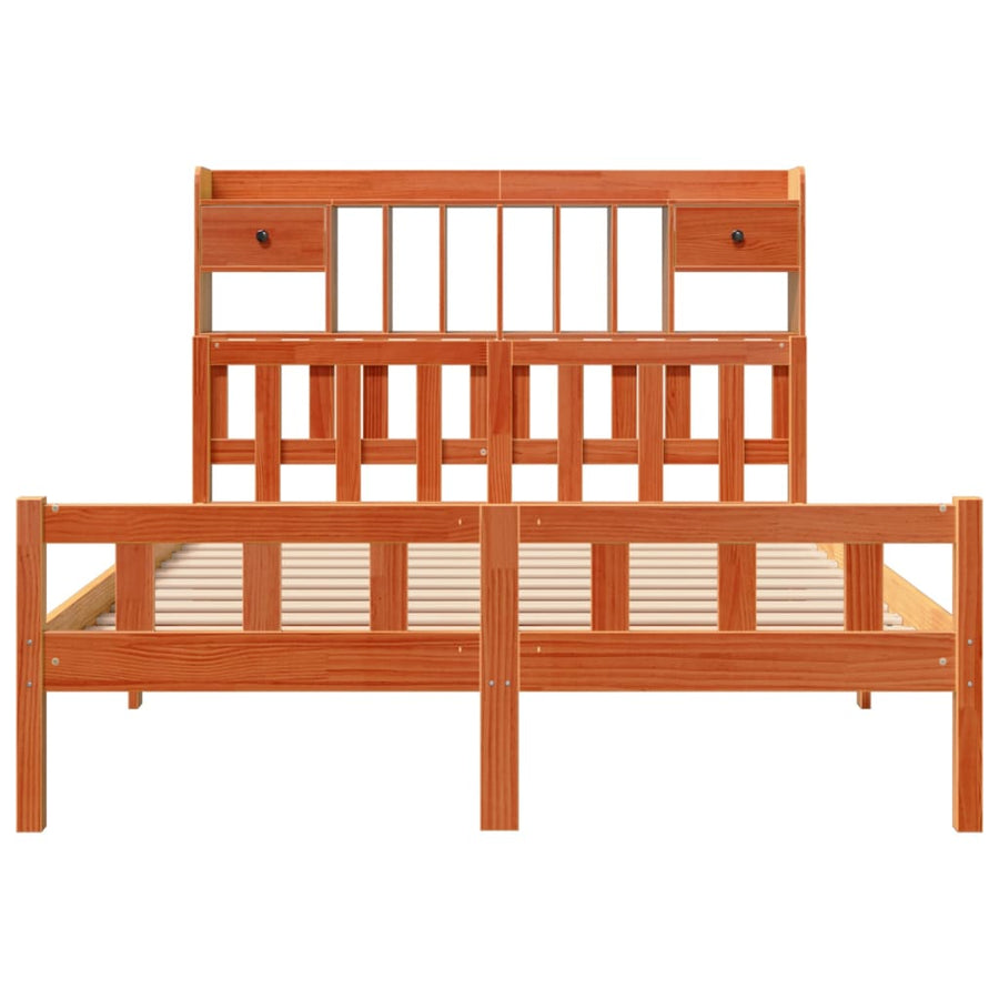 Bed met boekenkast zonder matras grenenhout wasbruin 150x200 cm
