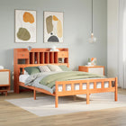 Bed met boekenkast zonder matras grenenhout wasbruin 150x200 cm