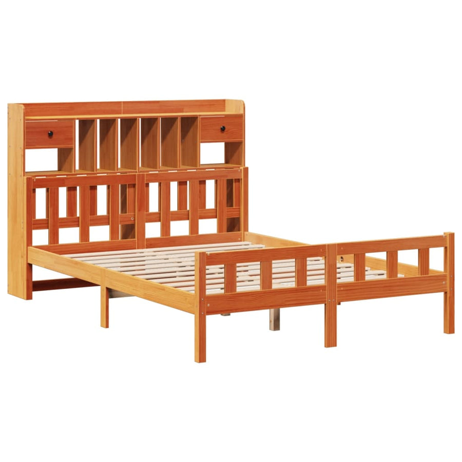 Bed met boekenkast zonder matras grenenhout wasbruin 160x200 cm