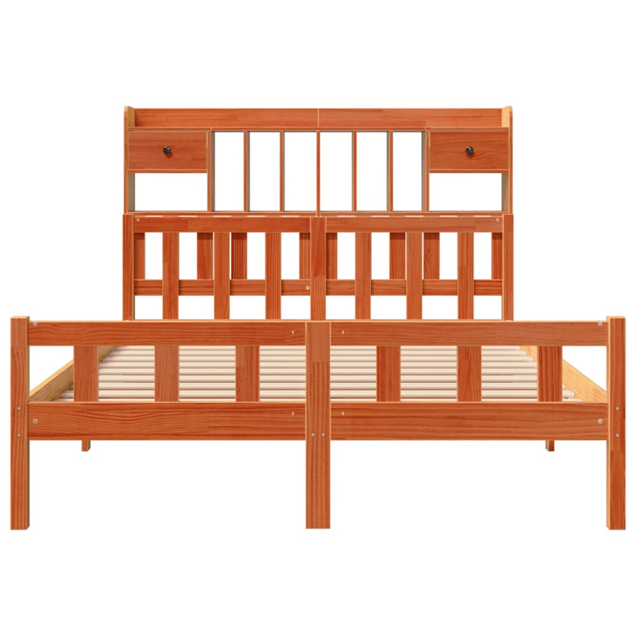 Bed met boekenkast zonder matras grenenhout wasbruin 160x200 cm